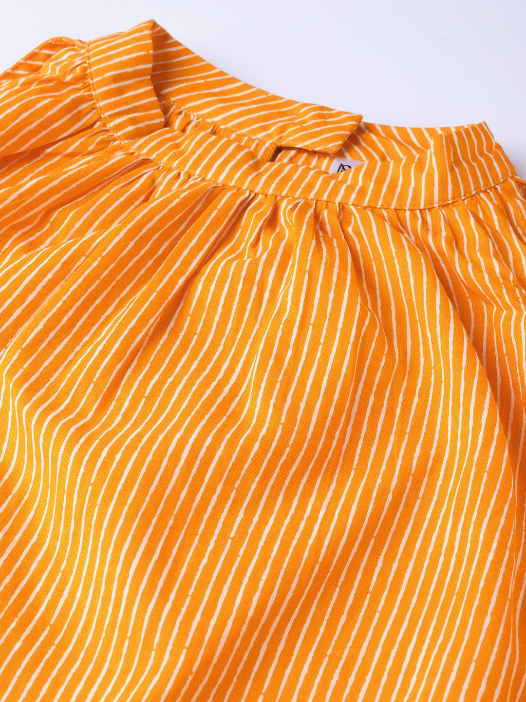 Women Orange & Off-White Striped Straight Kurta | LASVINI - Redefining Indian Fashion with Elegance