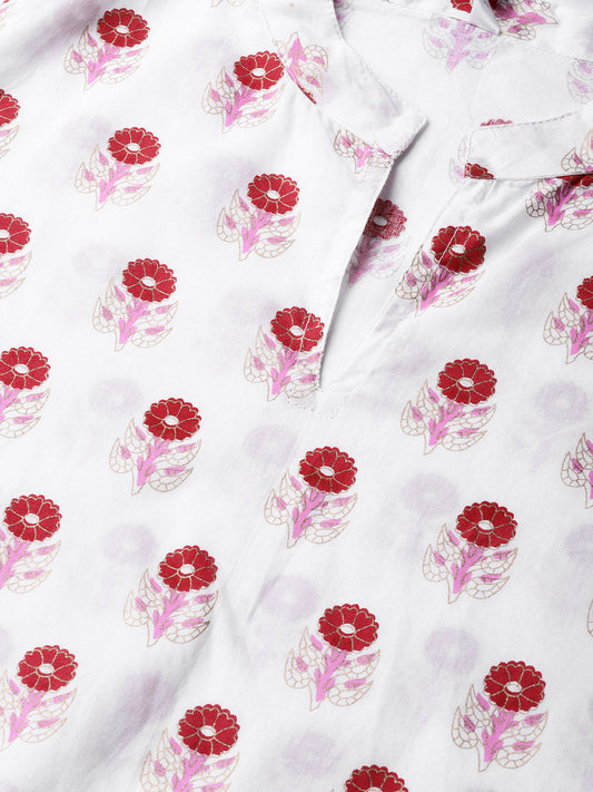 Women White & Red Printed Kurta With Trousers | LASVINI - Redefining Indian Fashion with Elegance