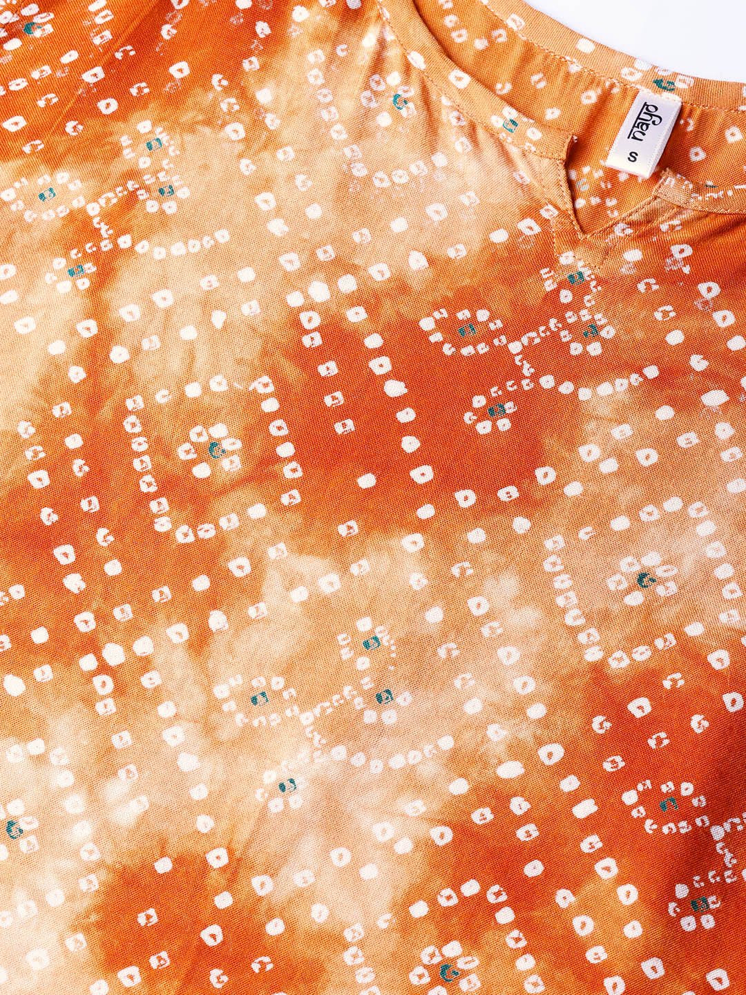 Women Rust Orange & White Bandhani Printed Straight Kurta | LASVINI - Redefining Indian Fashion with Elegance