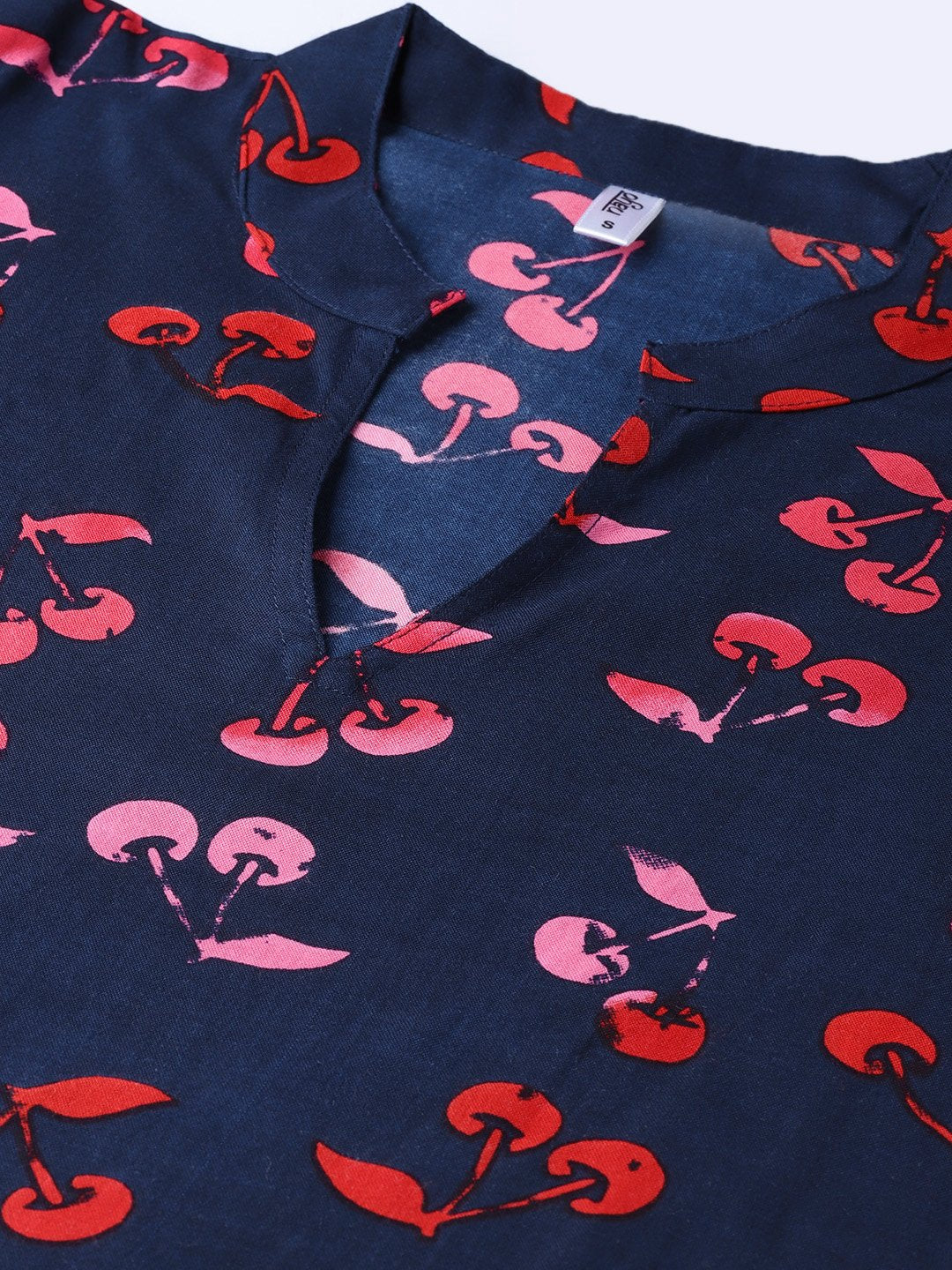 Women Navy Blue & Pink Printed Straight Kurta | LASVINI - Redefining Indian Fashion with Elegance