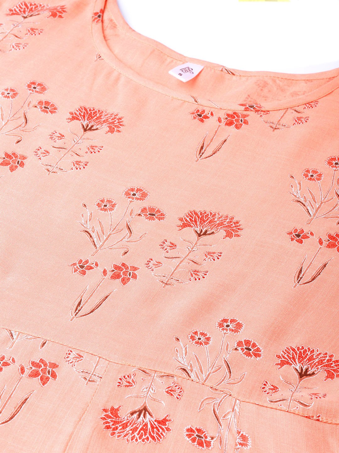 Women Peach-Coloured Printed Maxi Dress | LASVINI - Redefining Indian Fashion with Elegance