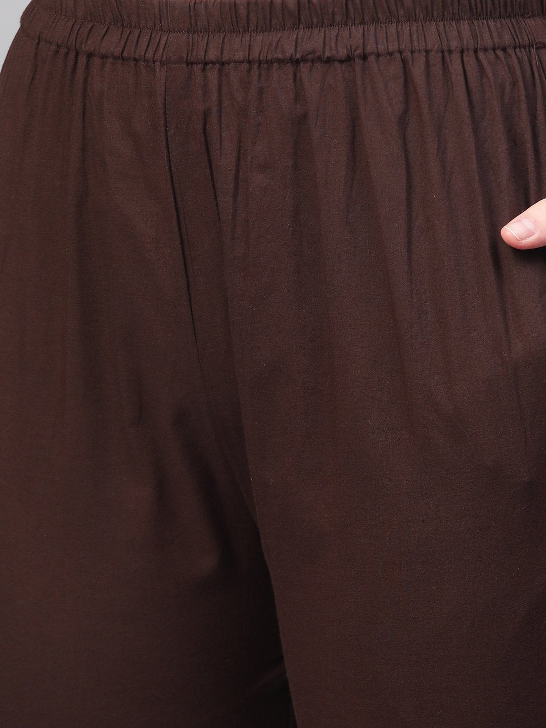 Beige With Multi Colored Floral Kurta With Solid Chocolate Brown Pants | LASVINI - Redefining Indian Fashion with Elegance