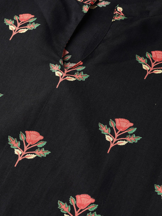 Black & Rust Orange Multi Floral Printed Kurta & Solid Pants | LASVINI - Redefining Indian Fashion with Elegance