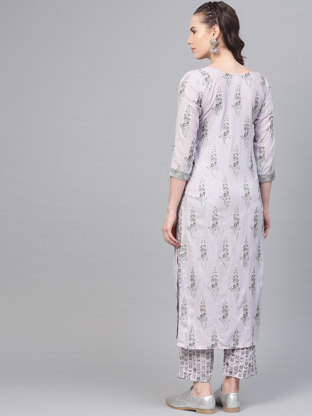 Fossil Grey Printed Kurta Set With Pant | LASVINI - Redefining Indian Fashion with Elegance