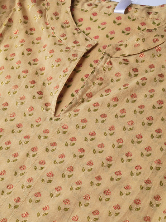 Yellow Printed Straight Kurta With Mandarin Collar With 3/4 Sleeves | LASVINI - Redefining Indian Fashion with Elegance