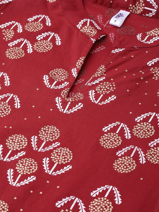 Berry Red & Mustard Yellow Gold Printed Kurta Set With Skirt | LASVINI - Redefining Indian Fashion with Elegance