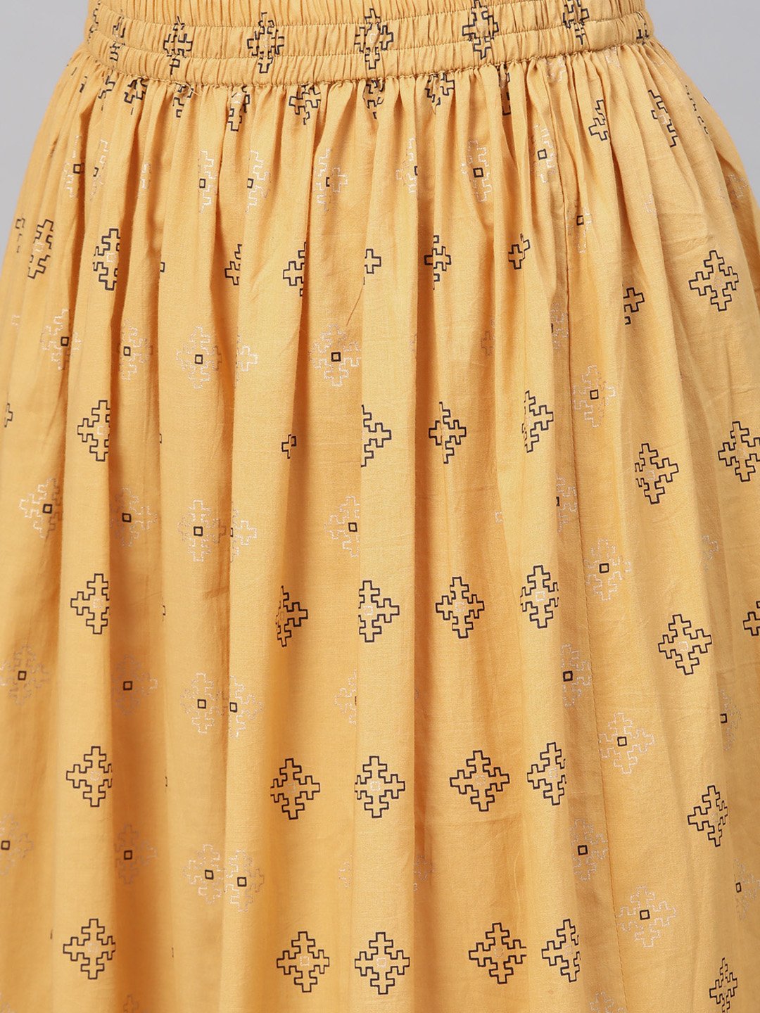Berry Red & Mustard Yellow Gold Printed Kurta Set With Skirt | LASVINI - Redefining Indian Fashion with Elegance