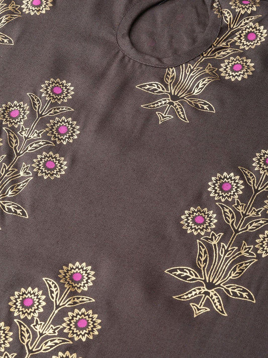 Grey Gold Printed Kurta Set With Skirt | LASVINI - Redefining Indian Fashion with Elegance