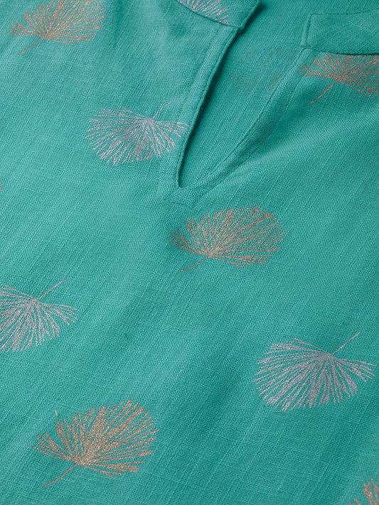 Rama Green Gold Printed Kurta Set With Skirt | LASVINI - Redefining Indian Fashion with Elegance