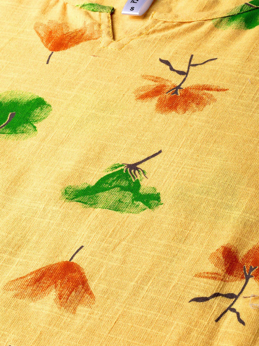 Yellow Multi Colored Printed Kurta With Round Neck With V & 3/4 Sleeves | LASVINI - Redefining Indian Fashion with Elegance