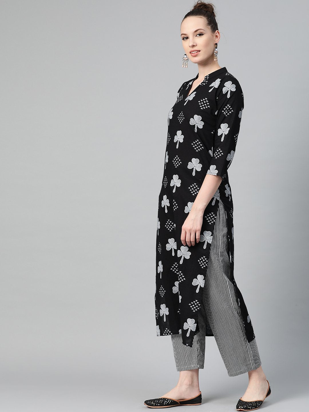 Black & Grey Straight Kurta Set With Striped Pant | LASVINI - Redefining Indian Fashion with Elegance