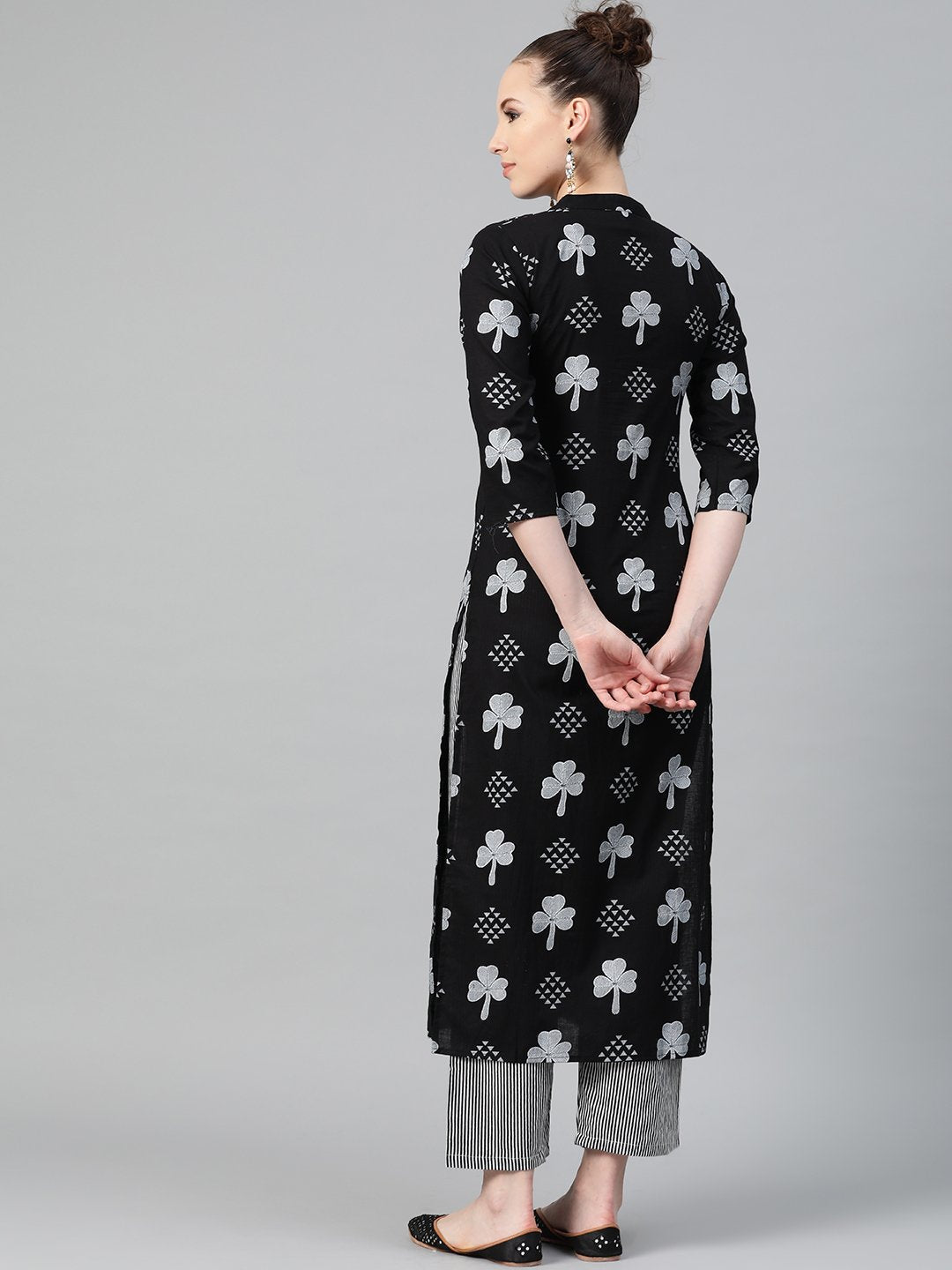 Black & Grey Straight Kurta Set With Striped Pant | LASVINI - Redefining Indian Fashion with Elegance