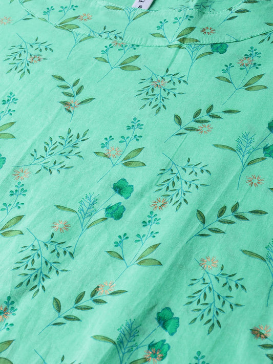 Fern Green Floral Printed Straight Kurta With Round Neck & 3/4 Sleeves | LASVINI - Redefining Indian Fashion with Elegance