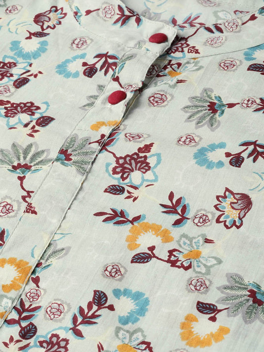 Beige Multi Colored Floral Printed Straight Kurta | LASVINI - Redefining Indian Fashion with Elegance