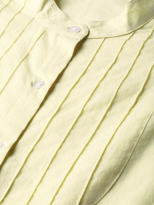 Solid Lime Yellow Top With Detailed Sleeves | LASVINI - Redefining Indian Fashion with Elegance