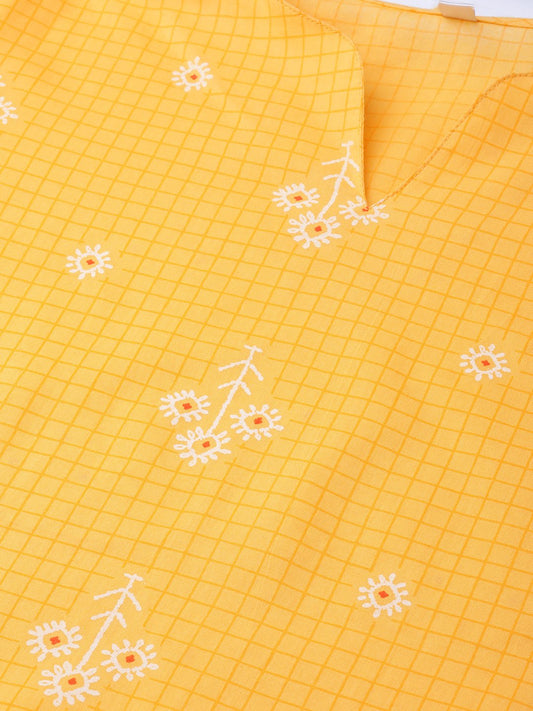 Yellow Checks & Floral Multi Printed Kurta Set With Pants | LASVINI - Redefining Indian Fashion with Elegance