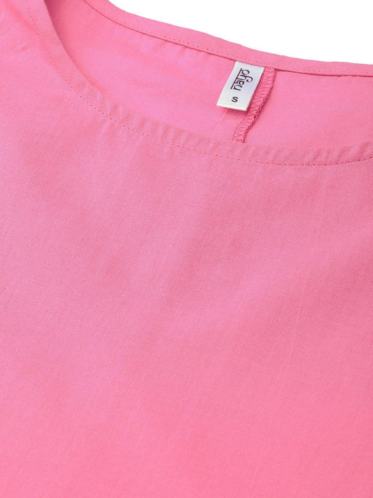 Pink Straight Kurta Set With Palazzo & Ikat Dupatta | LASVINI - Redefining Indian Fashion with Elegance