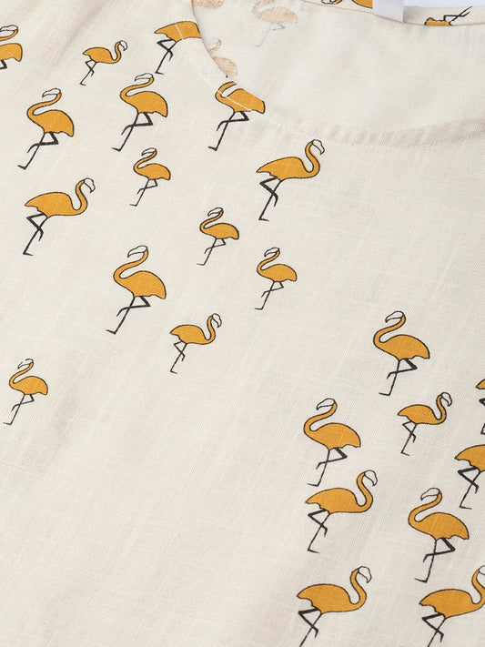 Mustard & Off White Printed Kurta Set With Palazzo & Dupatta | LASVINI - Redefining Indian Fashion with Elegance