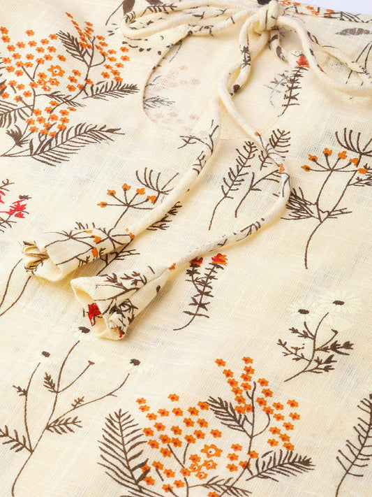 Women Cream & Green Regular Printed Top | LASVINI - Redefining Indian Fashion with Elegance