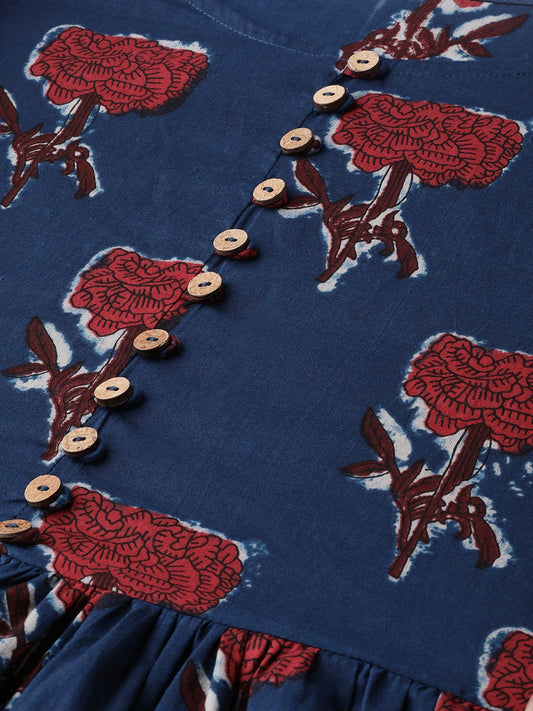 Women Blue & Red Peplum Printed Top | LASVINI - Redefining Indian Fashion with Elegance