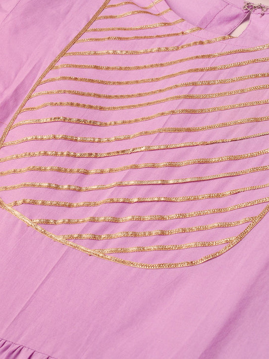 Women Lavender & Gold Solid Maxi Dress | LASVINI - Redefining Indian Fashion with Elegance