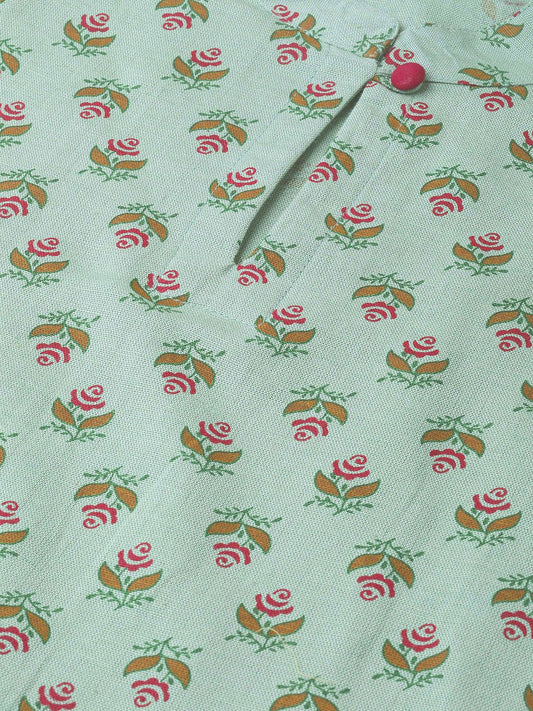 Women Green & Mauve Cotton Straight Floral Printed Kurta | LASVINI - Redefining Indian Fashion with Elegance