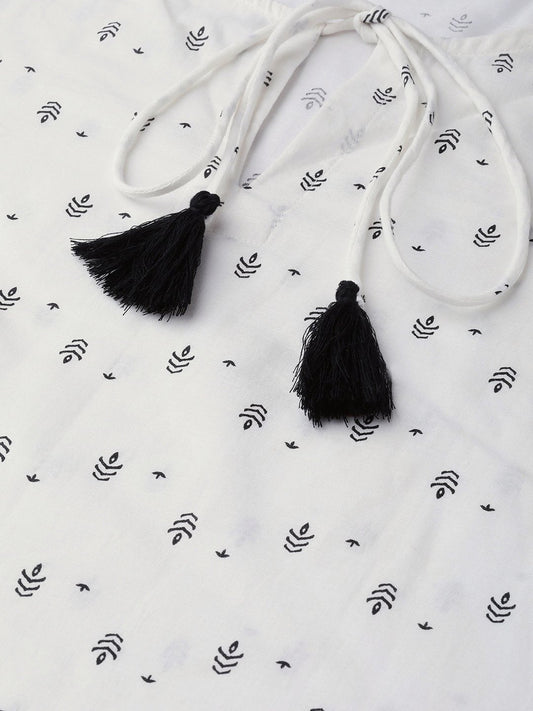 Women White & Black Cotton Straight Geometric Printed Kurta | LASVINI - Redefining Indian Fashion with Elegance