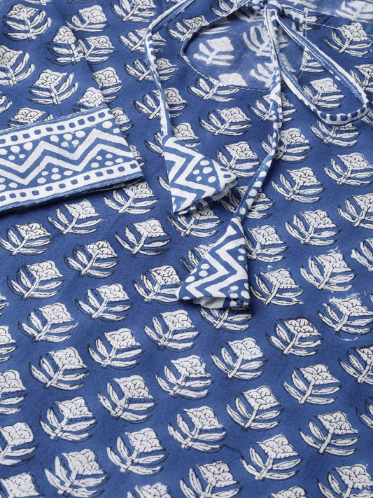Women Blue & White Straight Floral Printed Kurta And Palazzos Set With Dupatta | LASVINI - Redefining Indian Fashion with Elegance