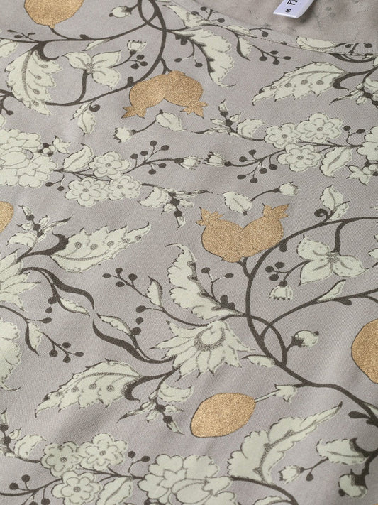 Women Grey & Cream Straight Floral Printed Kurta And Skirt Set | LASVINI - Redefining Indian Fashion with Elegance