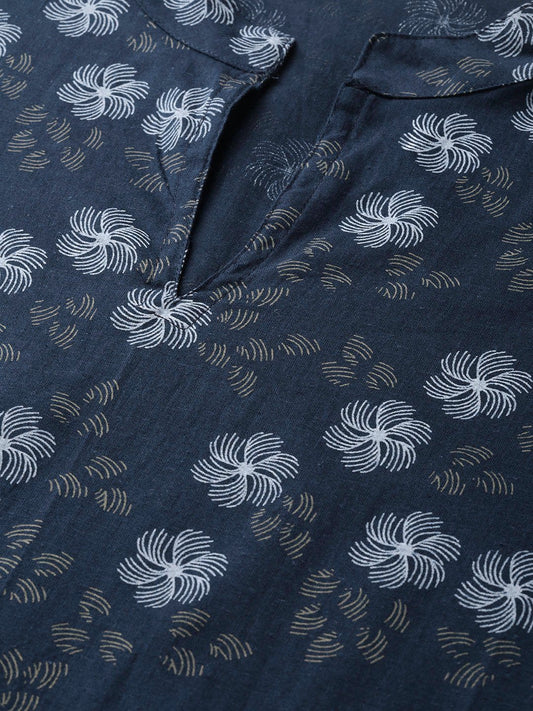 Women Navy Blue & Blue Straight Floral Printed Kurta And Trousers Set | LASVINI - Redefining Indian Fashion with Elegance