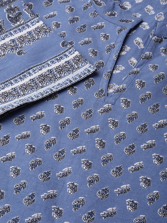 Adults-Women Purple & White Cotton Straight Floral Printed Kurta | LASVINI - Redefining Indian Fashion with Elegance