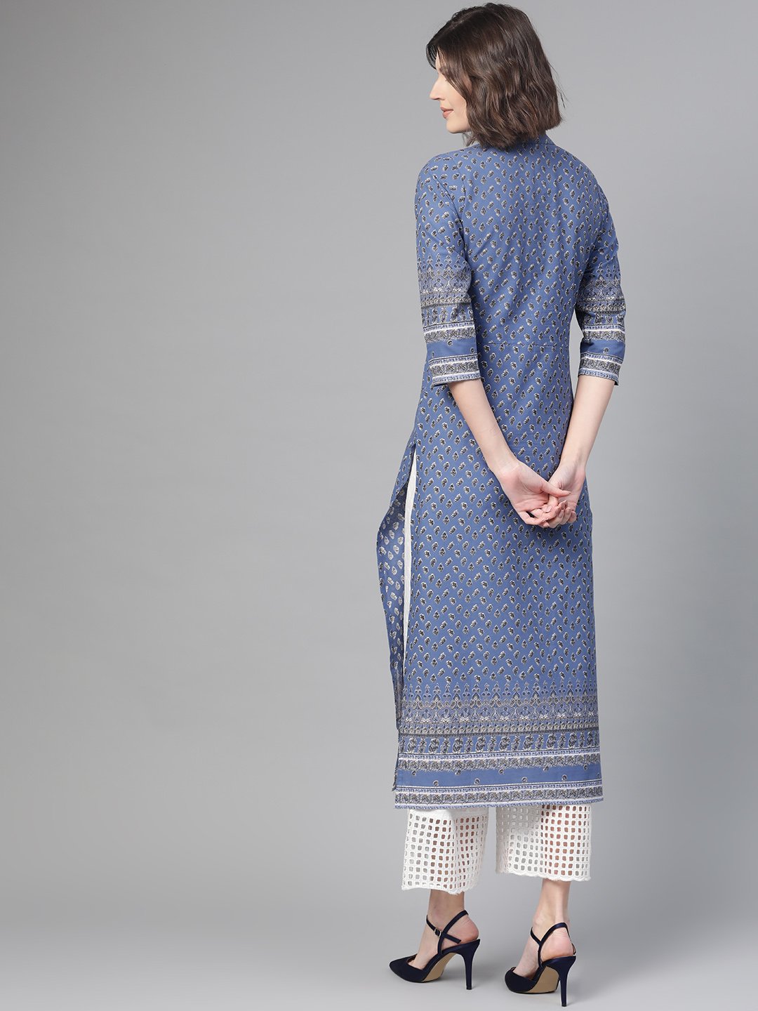 Adults-Women Purple & White Cotton Straight Floral Printed Kurta | LASVINI - Redefining Indian Fashion with Elegance