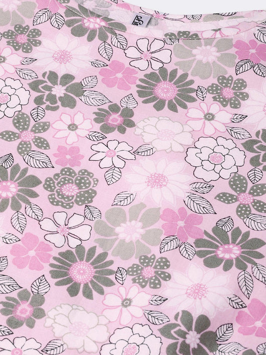 Women Pink & Grey Straight Floral Printed Kurta And Skirt Set | LASVINI - Redefining Indian Fashion with Elegance