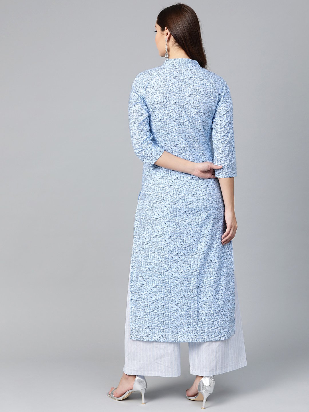 Women Blue & White Straight Floral Printed Kurta And Palazzos Set | LASVINI - Redefining Indian Fashion with Elegance