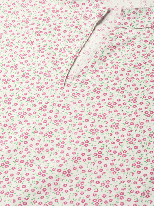 Women Off White & Pink Straight Floral Printed Kurta And Skirt Set | LASVINI - Redefining Indian Fashion with Elegance