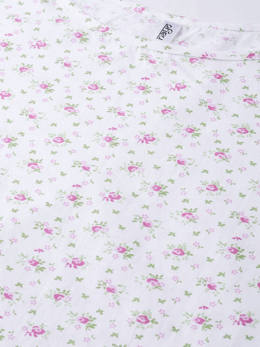 Women White & Pink Straight Floral Printed Kurta And Skirt Set | LASVINI - Redefining Indian Fashion with Elegance