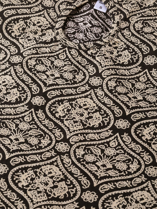 Women Black & Beige Straight Ethnic Motifs Printed Kurta And Palazzos Set | LASVINI - Redefining Indian Fashion with Elegance