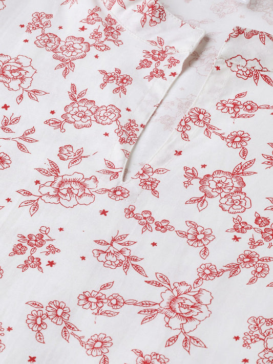 Women Off White & Red Straight Floral Printed Kurta And Palazzos Set | LASVINI - Redefining Indian Fashion with Elegance