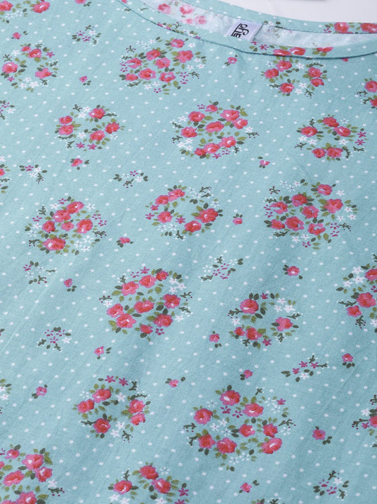 Women Blue & Pink Straight Floral Printed Kurta And Palazzos Set | LASVINI - Redefining Indian Fashion with Elegance