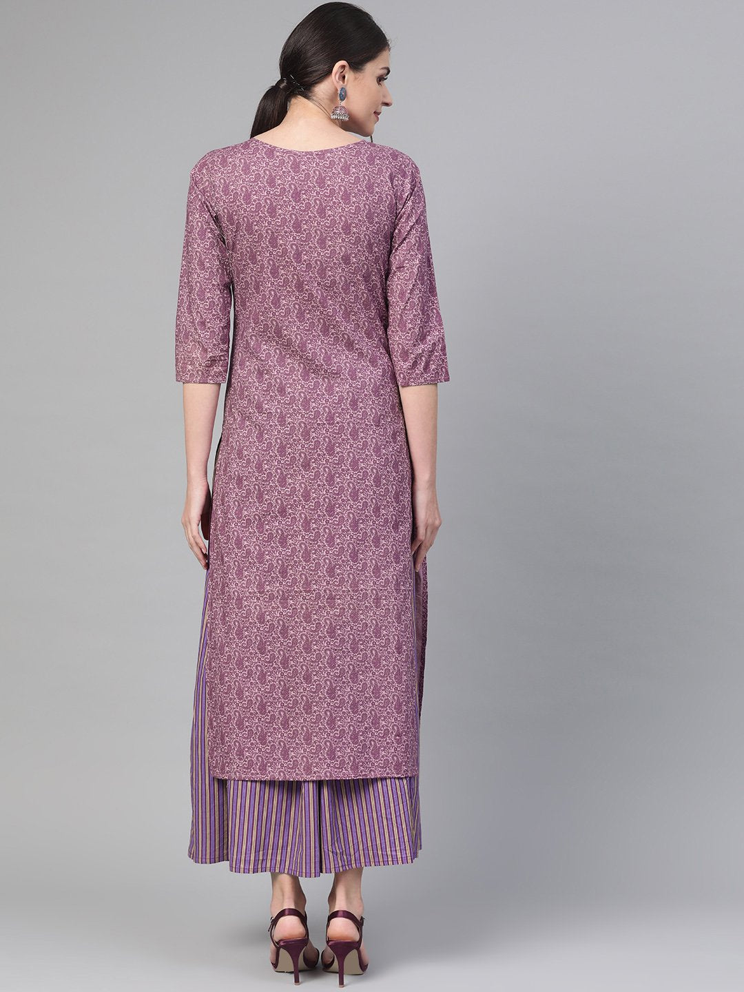 Women Mauve & Purple Straight Paisley Printed Kurta And Skirt Set | LASVINI - Redefining Indian Fashion with Elegance