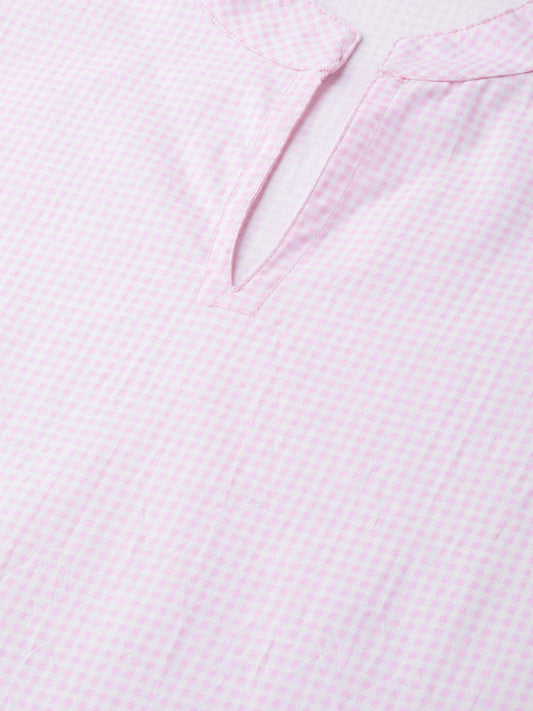 Women Pink & Red Straight Checked Printed Kurta And Skirt Set | LASVINI - Redefining Indian Fashion with Elegance