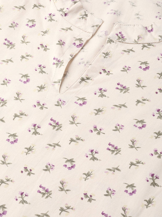 Women Cream & Olive Straight Floral Printed Kurta And Palazzos Set | LASVINI - Redefining Indian Fashion with Elegance