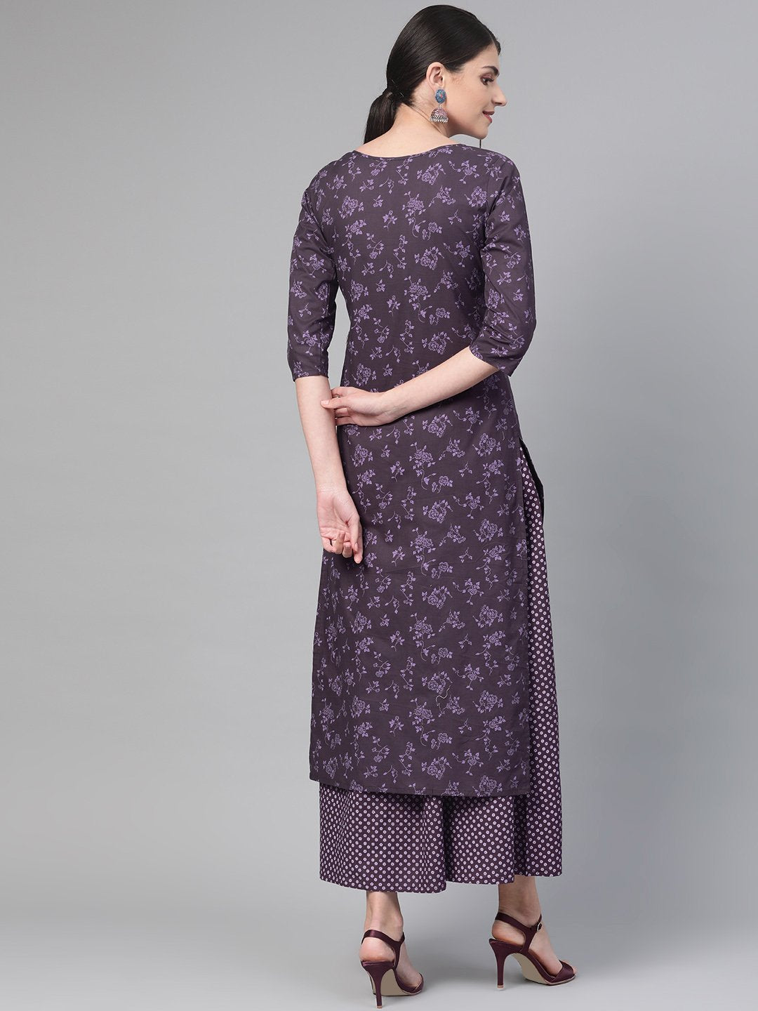 Women Purple & Straight Floral Printed Kurta And Skirt Set | LASVINI - Redefining Indian Fashion with Elegance