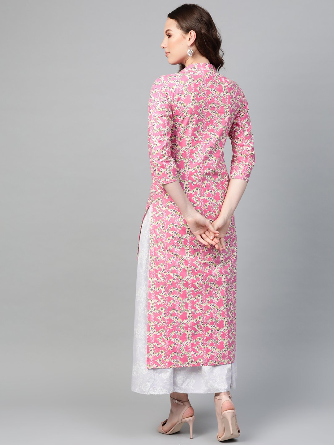 Women Pink & Off White Straight Floral Printed Kurta And Skirt Set | LASVINI - Redefining Indian Fashion with Elegance