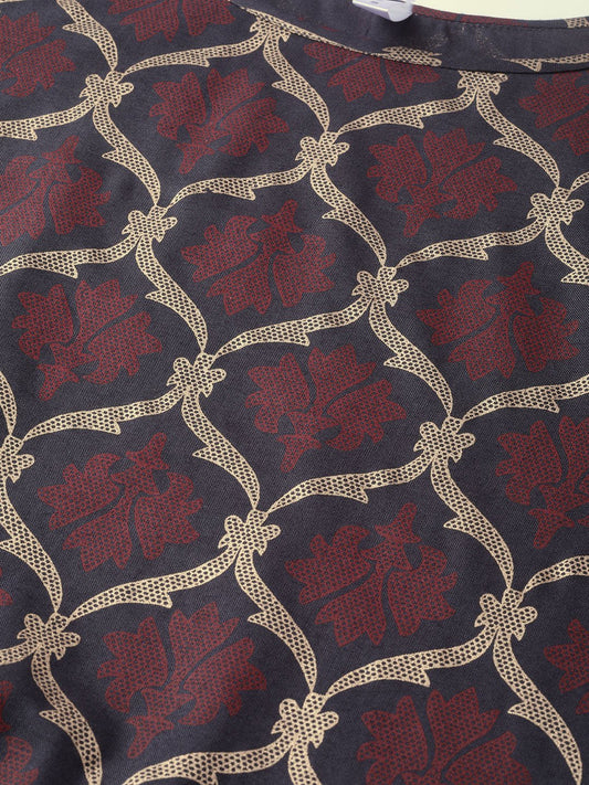 Adults-Women Olive & Gold Cotton Straight Geometric Printed Kurta | LASVINI - Redefining Indian Fashion with Elegance