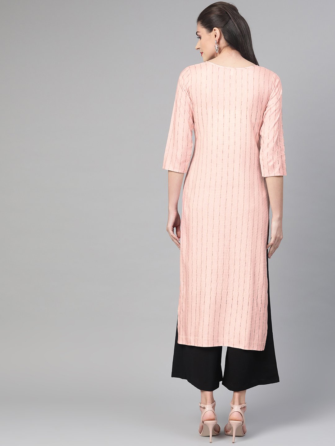 Adults-Women Red & Gold Cotton Straight Striped Striped Kurta | LASVINI - Redefining Indian Fashion with Elegance