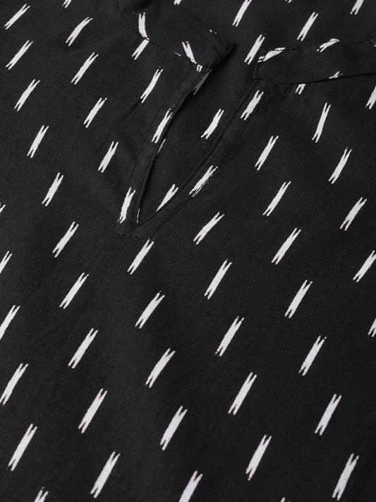 Adults-Women Black & White Cotton Straight Abstract Printed Kurta | LASVINI - Redefining Indian Fashion with Elegance