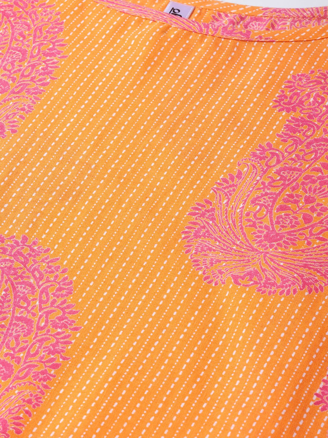Adults-Women Orange & Pink Cotton Straight Paisley Printed Kurta | LASVINI - Redefining Indian Fashion with Elegance