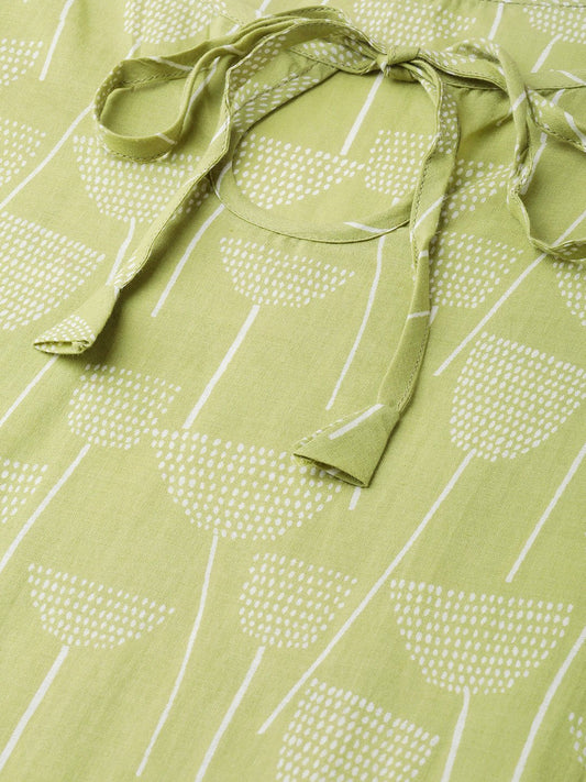 Adults-Women Green & Off White Cotton Straight Quirky Printed Kurta | LASVINI - Redefining Indian Fashion with Elegance
