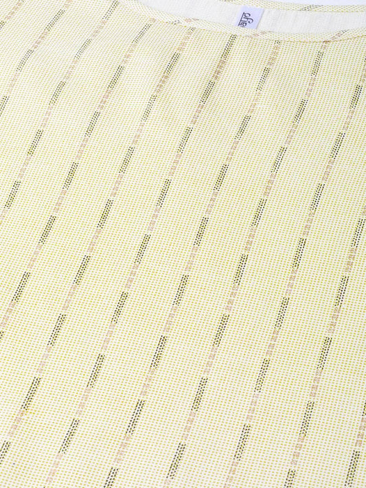 Adults-Women Lime Green & Gold Cotton Straight Striped Striped Kurta | LASVINI - Redefining Indian Fashion with Elegance